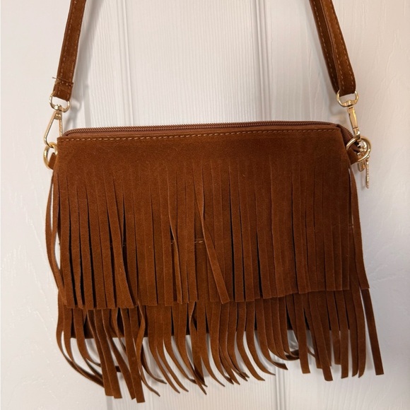 4/$20 Ardene Fringe Brown Western crossbody suede bag - Picture 2 of 7